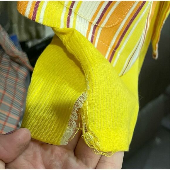 70’s Little Boy Yellow, White, and Orange Overall Shorts Outfit with Jacket Vint - Picture 10 of 10